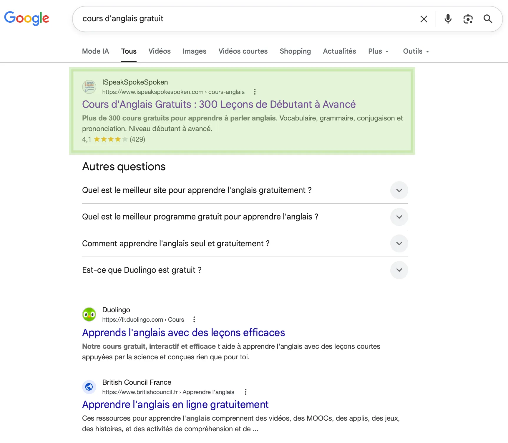 ISpeakSpokeSpoken : positions Google