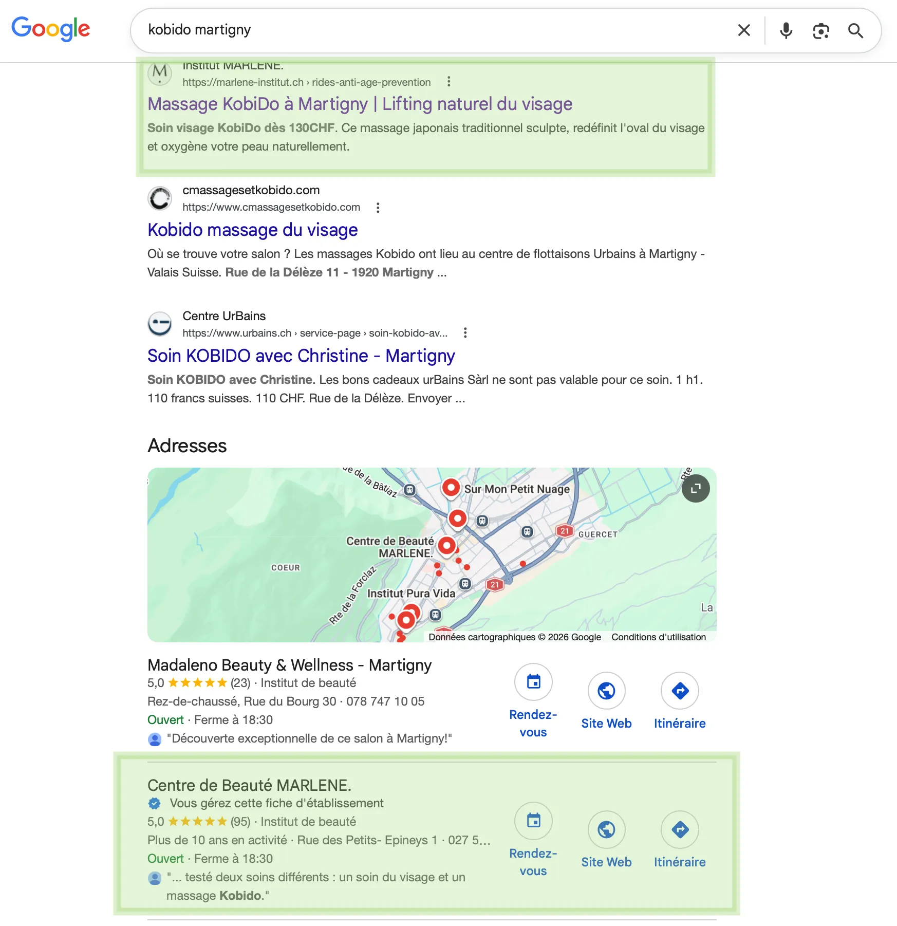 Marlène : positions Google